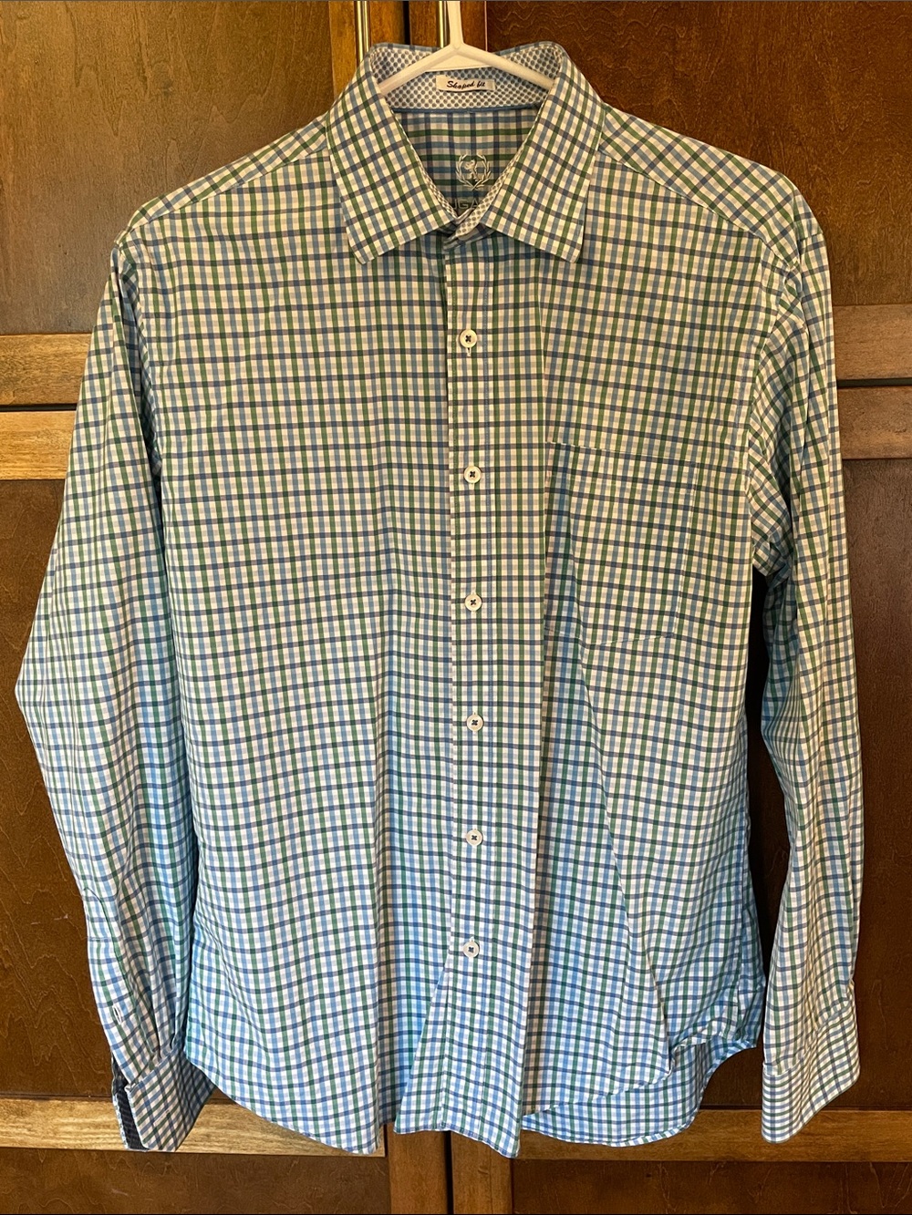 Bugatchi Blue and Green Windowpane Check Dress Shirt